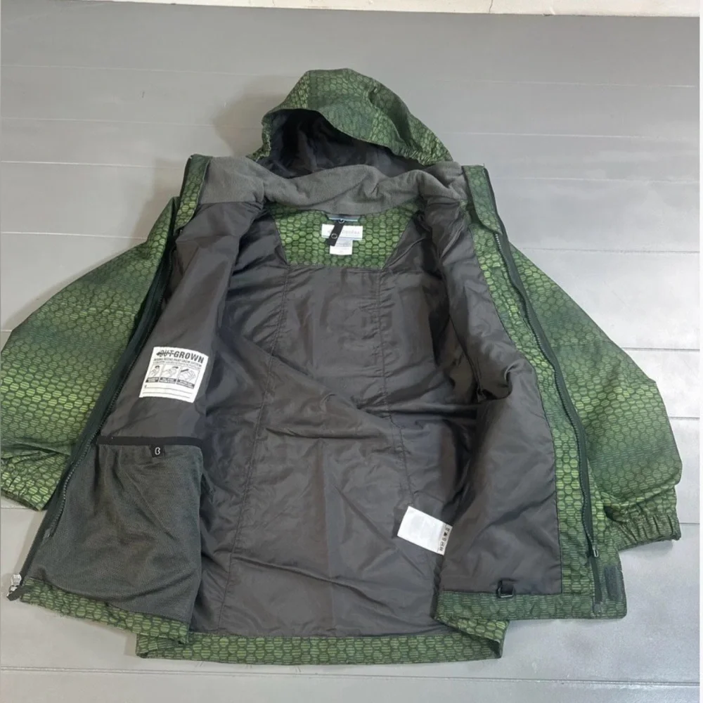 Columbia Ski Jacket Omni Tech Interchange Windbreaker Rain Green Kids Sz L fall